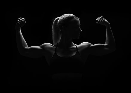 mujer, músculos, pose, silueta, Fondo de pantalla HD HD wallpaper