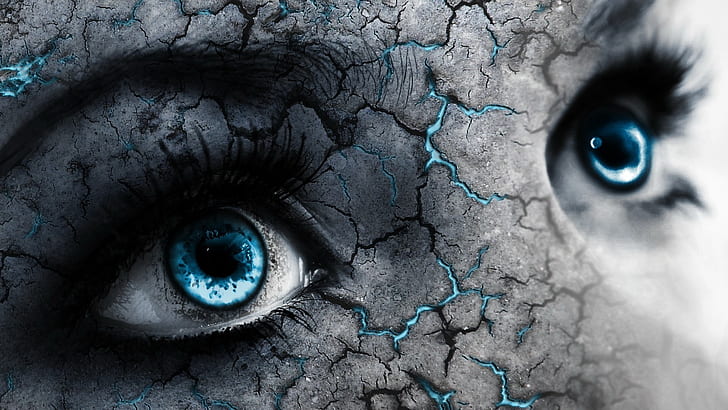 mata biru, pewarnaan selektif, mata, seni digital, karya seni, biru, wajah, cyan, closeup, Wallpaper HD