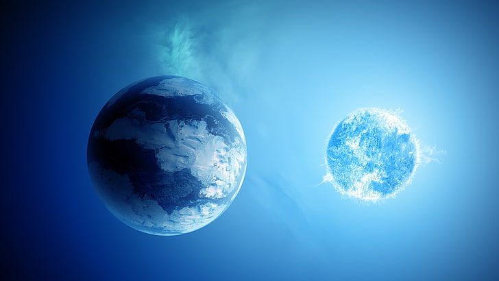 artwork of two planets, space, planet, HD wallpaper