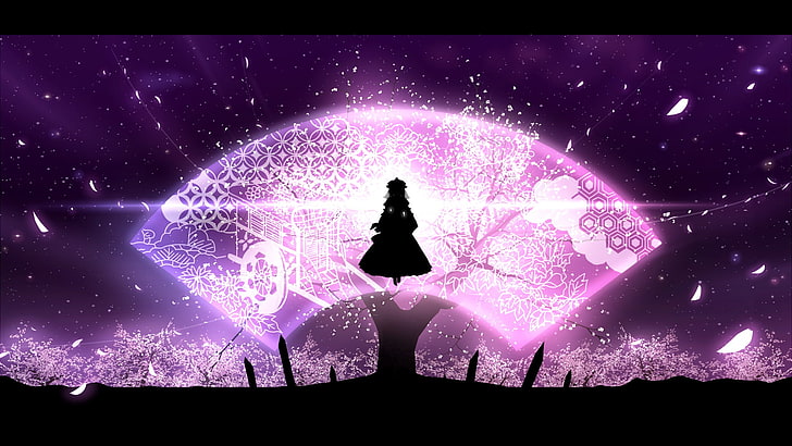 silhouette di opere d'arte femminile, Touhou, Saigyouji Yuyuko, anime, Sfondo HD