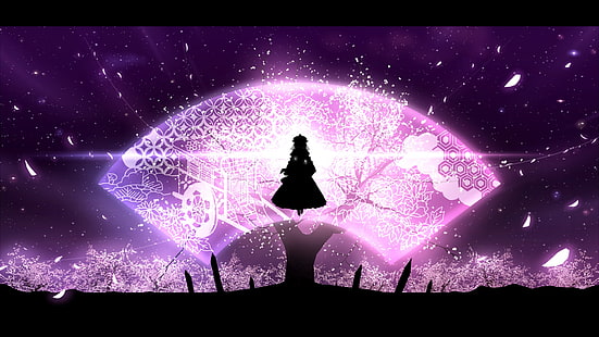 silhouette di opere d'arte femminile, Touhou, Saigyouji Yuyuko, anime, Sfondo HD HD wallpaper