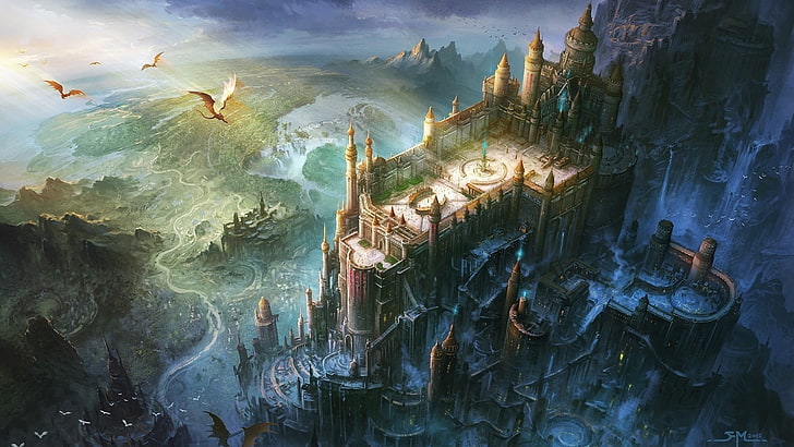 aerial view photo of castle wallpaper, castle, dragon, HD wallpaper