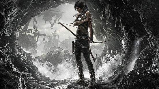 Frau hält Bogen digitale Tapete, Tomb Raider, Lara Croft, Videospiele, Bogen, HD-Hintergrundbild HD wallpaper