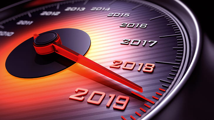 2019, happy new year, speedometer, new year, HD wallpaper