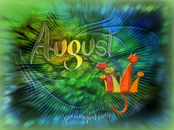 Wektor koty sierpnia, kalendarz sierpnia, kalendarz, kolory, koty, śliczne, grafiki wektorowe, kreatywne gotowe, miękkość piękna, słodkie, zwierzęta, sztuka cyfrowa, Tapety HD