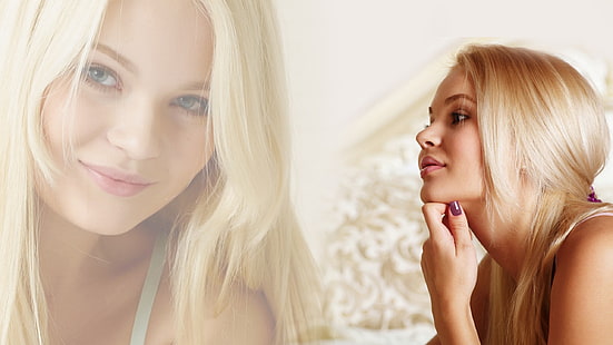 блондинка, накрашенные ногти, Talia Cherry, женщины, коллаж, лицо, HD обои HD wallpaper