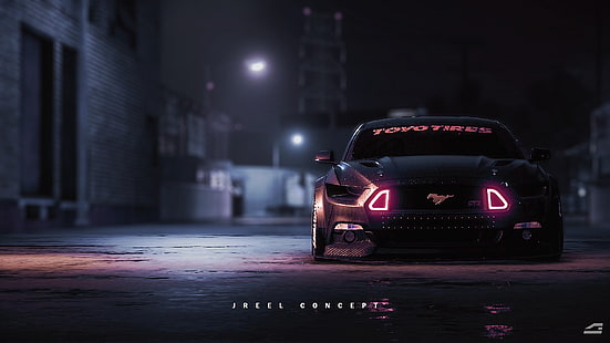 Ford Mustang noire, sombre, voiture, véhicule, Ford, Ford Mustang, Fond d'écran HD HD wallpaper