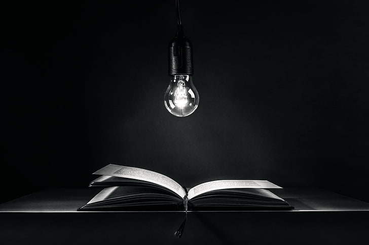 black lightbulb, light bulb, book, HD wallpaper