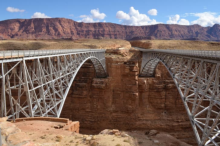 USA, road, Arizona, mountain, Sand, Canyon, United States of America, Navajo Bridge over the Colorado River, Marble Canyon, Lee's Ferry, HD wallpaper