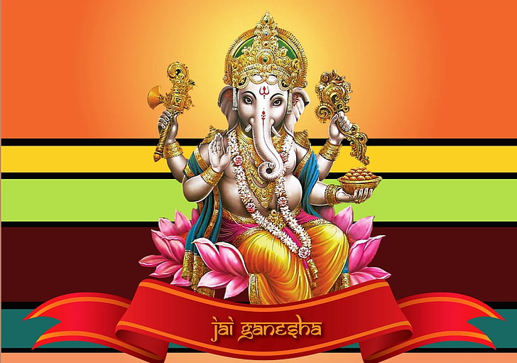 Jay Ganesh, Lord Ganesha illustration, God, Lord Ganesha, ganesha, lord, HD wallpaper