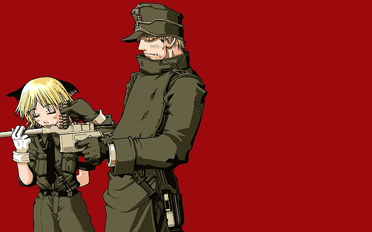 man holding rifle animated wallpaper, hellsing, girl, man, arms, tongue, HD wallpaper