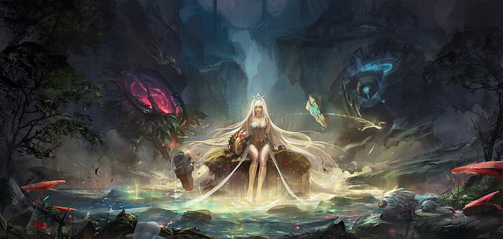 ilustrasi wanita berambut kuning, League of Legends, Janna (League of Legends), seni fantasi, Wallpaper HD