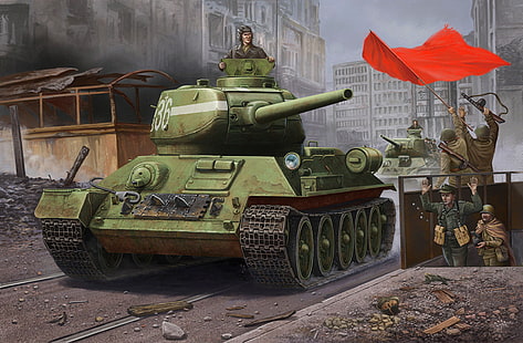 militärpanzer illustration, krieg, kunst, malerei, panzer, ww2, T-34-85, berlim, HD-Hintergrundbild HD wallpaper