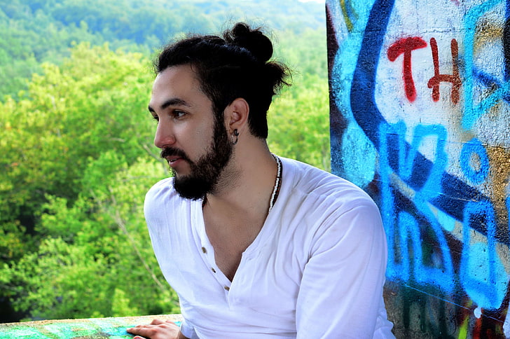 art, beard, graffiti, long hair, man, person, HD wallpaper