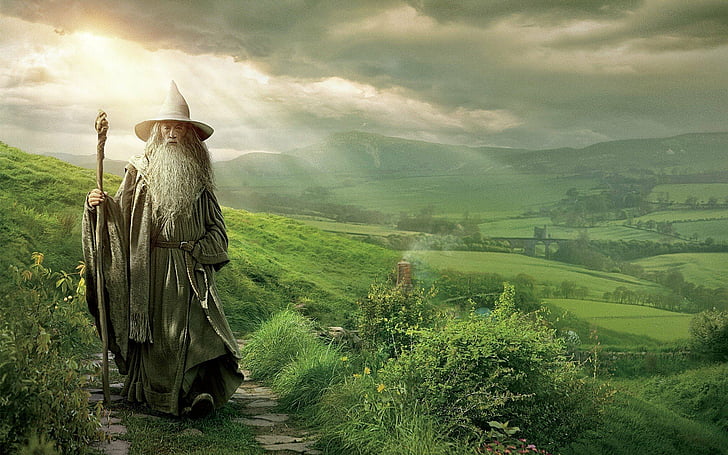 gandalf, green, hobbit, ian, mckellen, middle earth, movies, nature, wizards, HD wallpaper