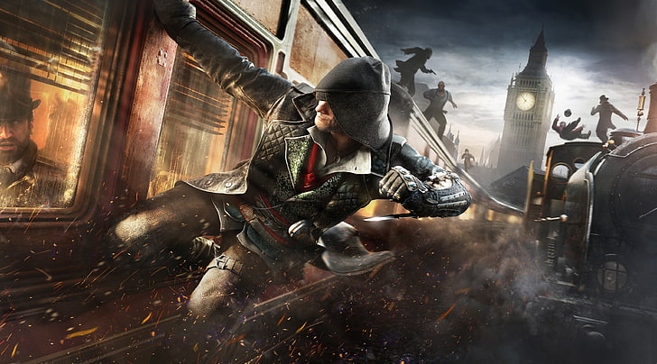 Assassins Creed Syndicate, обои Assassin's Creed Syndicate, Игры, Assassin's Creed, Поезд, Лондон, PS4, игра, убийцы, кредо, синдикат, HD обои