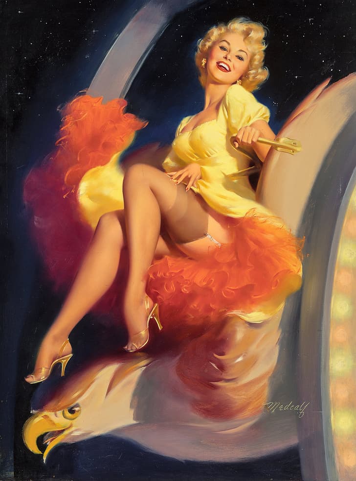 Marilyn Monroe, malarstwo, William Medcaf, orzeł, pończochy, blondynka, Tapety HD, tapety na telefon