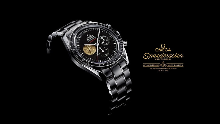 okrągły srebrny chronograf, zegarek, zegarek, 1969, OMEGA, speedmaster Professional, zegarek do lądowania na księżycu, Tapety HD