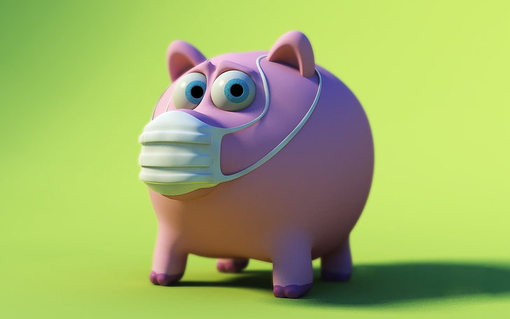 ilustracja świni, świnia, skarbonka, maska, choroba, Tapety HD