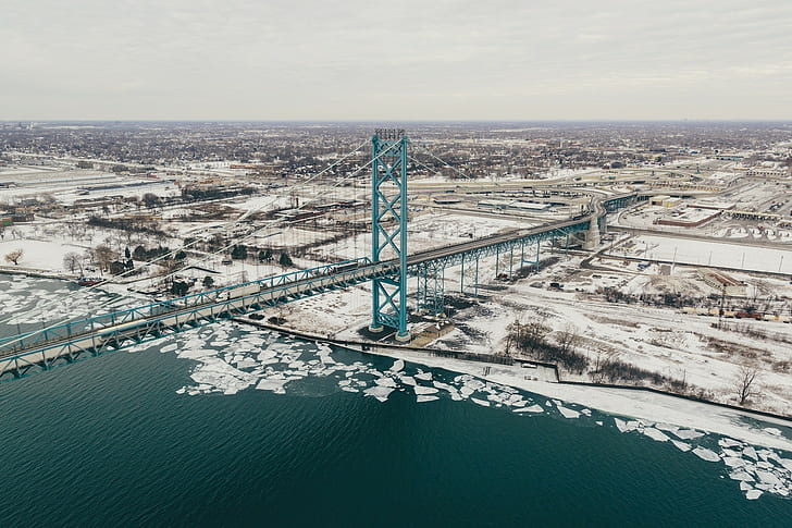 puente, invierno, embajador Puente, paisaje, tráfico, camino, Fondo de pantalla HD