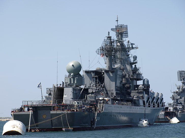 сив и бял кораб, Голям, противоподводен кораб, Военноморски флот, RAID, Черноморският флот, & quot; Керч & quot;, ракетен крайцер, Гвардия, & quot; Москва & quot;, HD тапет