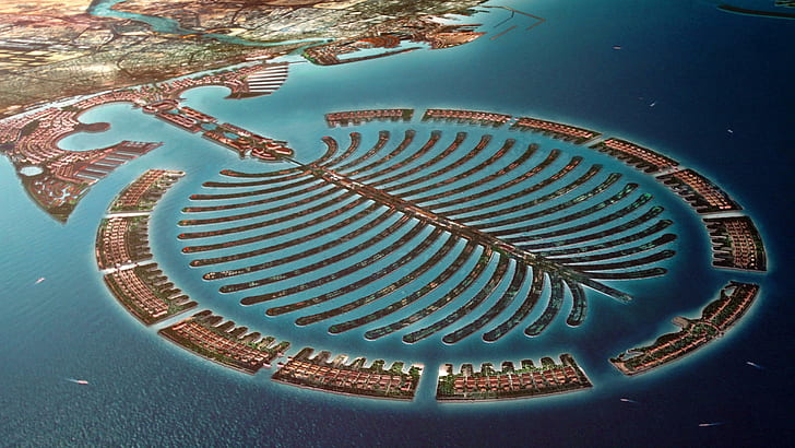 Palm Jumeirah, île, ville, vue sur la ville, bâtiments, mer, modèle, palm jumeirah, île, ville, vue sur la ville, bâtiments, mer, modèle, Fond d'écran HD