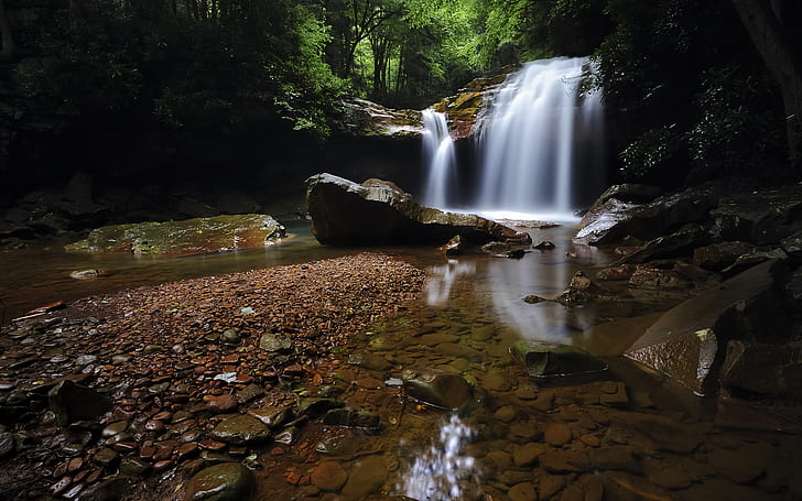Waterfall Rocks Stones Forest Stream HD, fotografia wodospadu poklatkowego, natura, las, skały, kamienie, wodospad, strumień, Tapety HD