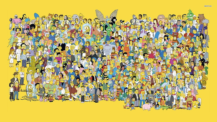 Doodle на Барт Симпнън, Симпсън, Барт Симпсън, Хоумър Симпсън, Мардж Симпсън, жълт, HD тапет