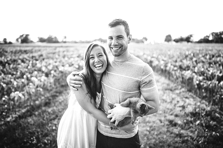 black and white, couple, friendly, friendship, fun, happiness, happy, hug, joy, laugh, laughing, love, man, marriage, married, person, smile, together, woman, HD wallpaper