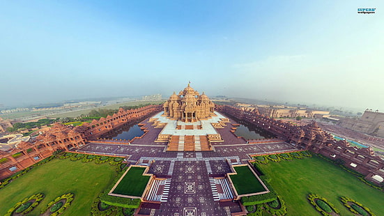Impresionante templo de Akshardham en Delhi India, templo, estanques, jardines, ciudad, naturaleza y paisajes, Fondo de pantalla HD HD wallpaper