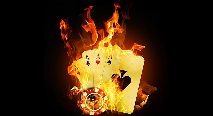 ポーカー-「勝利」のHD壁紙、炎のエーストランプの壁紙、要素、火、ゲーム/ポーカー、ポーカー、カード、 HDデスクトップの壁紙