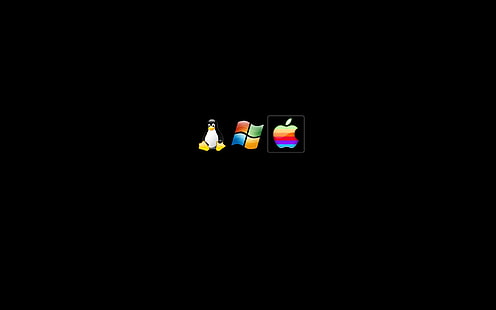 Apple Inc Linux Tux Microsoft Windows логотипи черен фон Технология Apple HD Art, Linux, логотипи, Tux, черен фон, Apple Inc., Microsoft Windows, HD тапет HD wallpaper