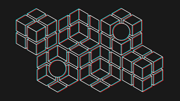 черно-бяла илюстрация на куб, минимализъм, 3D, куб, дигитално изкуство, HD тапет