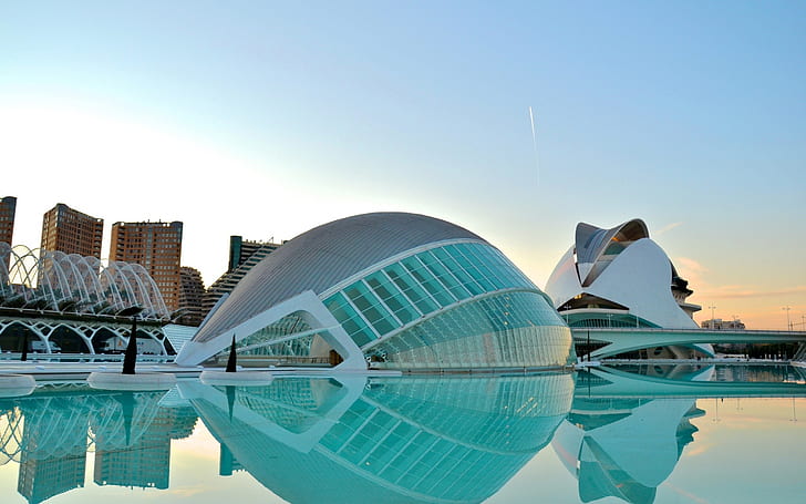 Kota Valencia yang indah Spanyol, bangunan kubah abu-abu dan putih, kota, indah, spanyol, valencia, arsitektur, Wallpaper HD