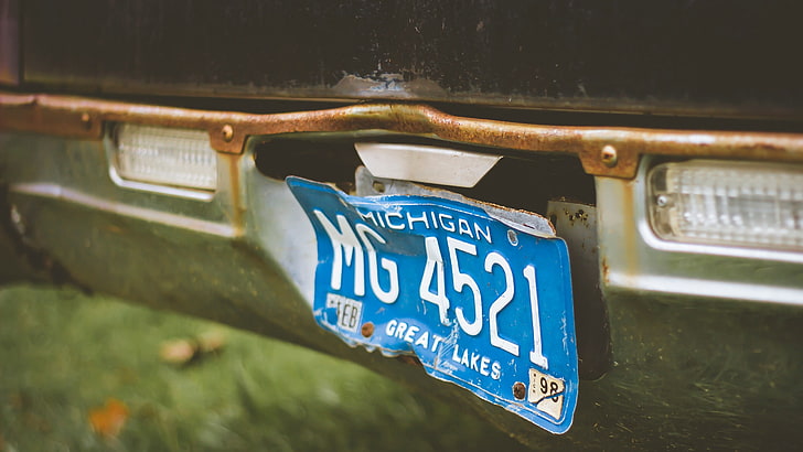 Michigan, plat nomor, mobil tua, Wallpaper HD
