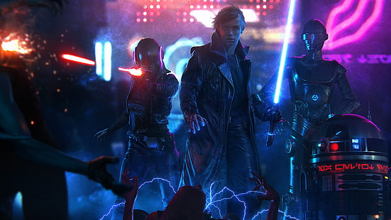 Cyberpunk, Lichtschwert, Luke Skywalker, Star Wars, Ultrawide, HD-Hintergrundbild HD wallpaper