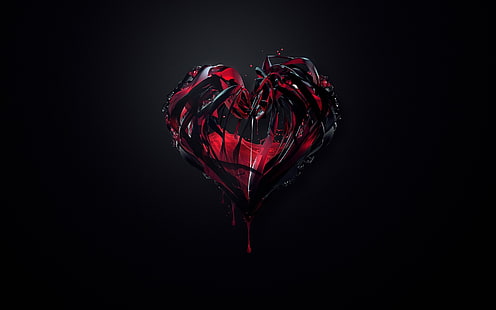 черно-красное сердце цифровые обои, сердце, темный, кристалл, аннотация, кровь, аниме, цифровое искусство, простой фон, жидкость, Джастин Маллер, градиент, HD обои HD wallpaper