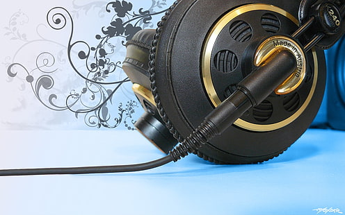 herramienta eléctrica con cable negro y amarillo, auriculares, AKG, Fondo de pantalla HD HD wallpaper