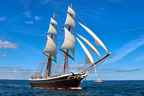 sea, sailboat, boat, brig, North sea, Brig Morgenster, HD wallpaper HD wallpaper