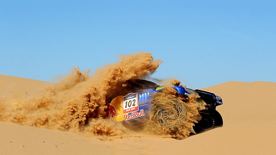 Camion a tema Red Bull, auto da rally, Red Bull, sabbia, Dakar Rally, Volkswagen Touareg, deserto, veicolo, sport, auto da corsa, Sfondo HD HD wallpaper