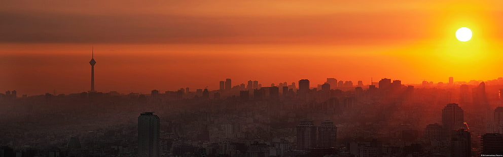Irã, Teerã, cidade, Milad Tower, torre, pôr do sol, HD papel de parede HD wallpaper