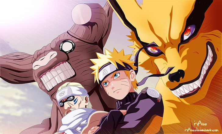 Anime, Naruto, Gyûki (Naruto), Killer Bee (Naruto), Kyūbi (Naruto), Naruto Uzumaki, HD wallpaper