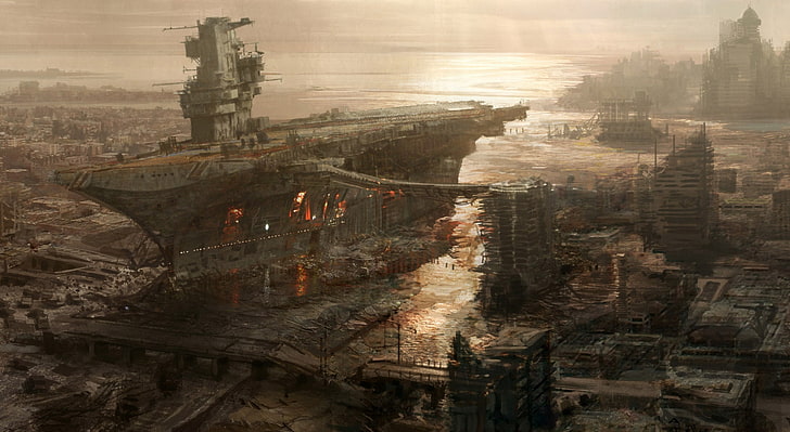 Fallout 3, gray ship illustration, Games, Fallout, fallout 3, fantasy art, fallout 3 game, fallout 3 game scenes, fallout 3 art, fallout 3 concept art, carrier, fallout 3 carrier, HD wallpaper
