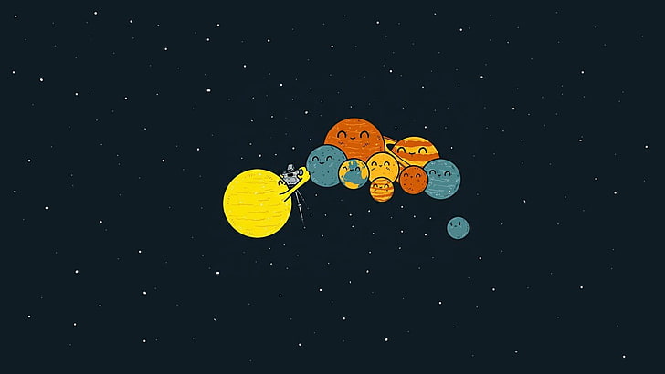 няколко различни цветни планети цифрови тапети, Слънчева система, Плутон, космическо изкуство, хумор, космос, HD тапет