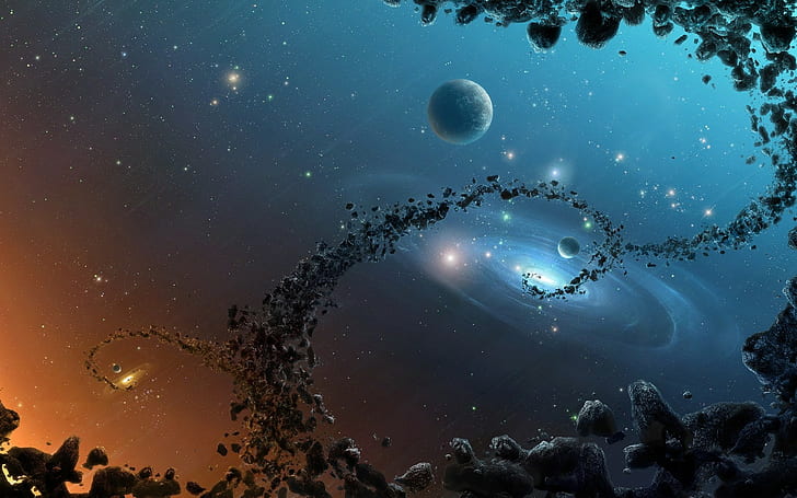 Planets, Stars, Universe, Space, galaxy illustration, planets, stars, universe, HD wallpaper