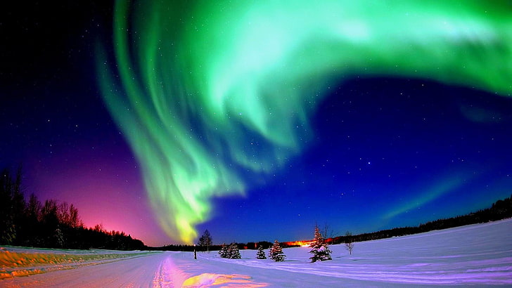 السماء الملونة ، الشفق القطبي ، الشفق القطبي ، الأضواء الشمالية ، الطبيعة، خلفية HD