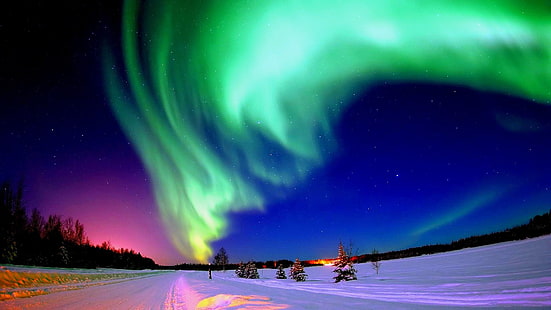 langit berwarna, aurora, aurora borealis, lampu utara, alam, Wallpaper HD HD wallpaper