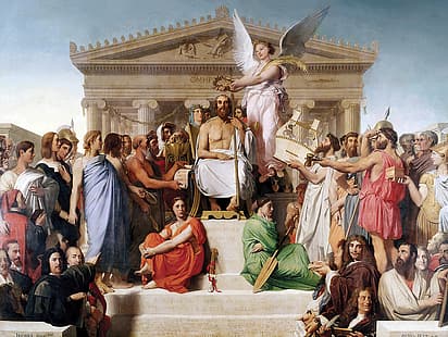 The Apotheosis of Homer, Jean-Auguste-Dominique Ingres, lukisan, seni klasik, mitologi Yunani, filsuf Yunani, Wallpaper HD HD wallpaper