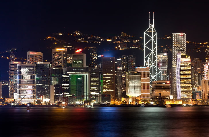 Hong Kong Lights, edificios de gran altura iluminados por la noche, Asia, China, Kong, Skyline, Hong, canon, Mark, Explore, explored, hongkong, 5dmarkii, canoneosseries, hongkongskyline, kowloon, kowlooncity, Fondo de pantalla HD
