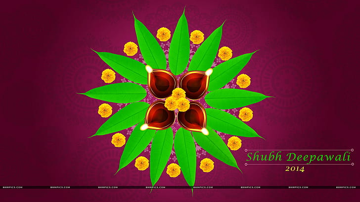 Diwali Green Leaves And Lamp, festival / liburan, diwali, festival, liburan, daun, lampu, Wallpaper HD